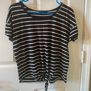 Black and white striped front tie shirt fits like s/med